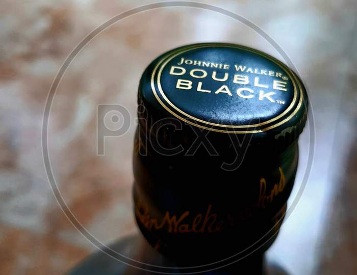 Top view of Johnnie Walker Double black Blended scotch whiskey