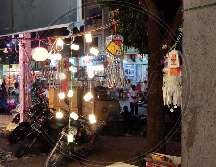 Shoppers selling different types of lights on Diwali