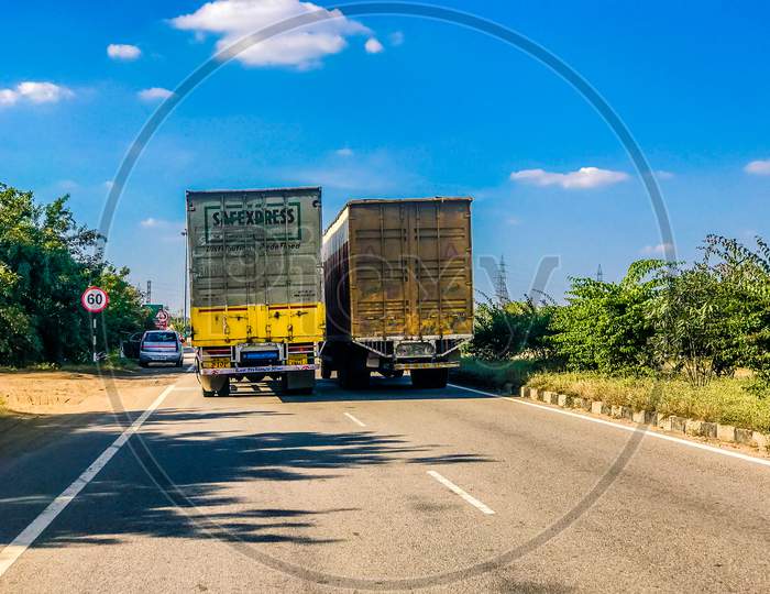 Safexpress Lorry or Cargo Truck moving on National Highway 44, Nagpur Highway