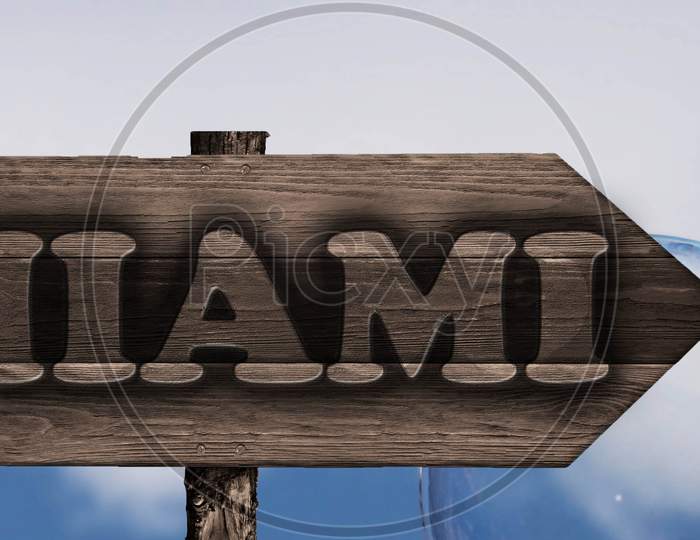 Miami Sign On Arrow Wood