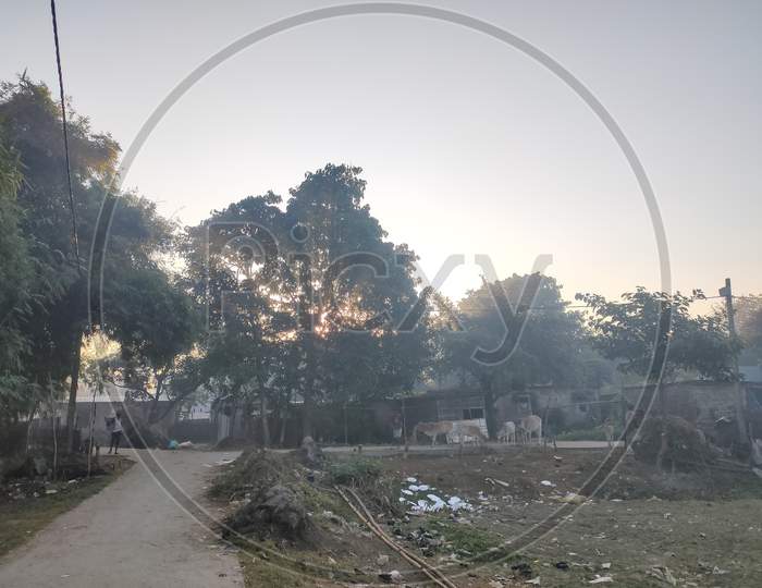 Sunrise at village in India