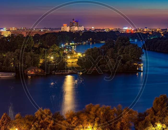Night View Of The Belgrade Cityscape And Confluence Of Danube And Sava In Serbia