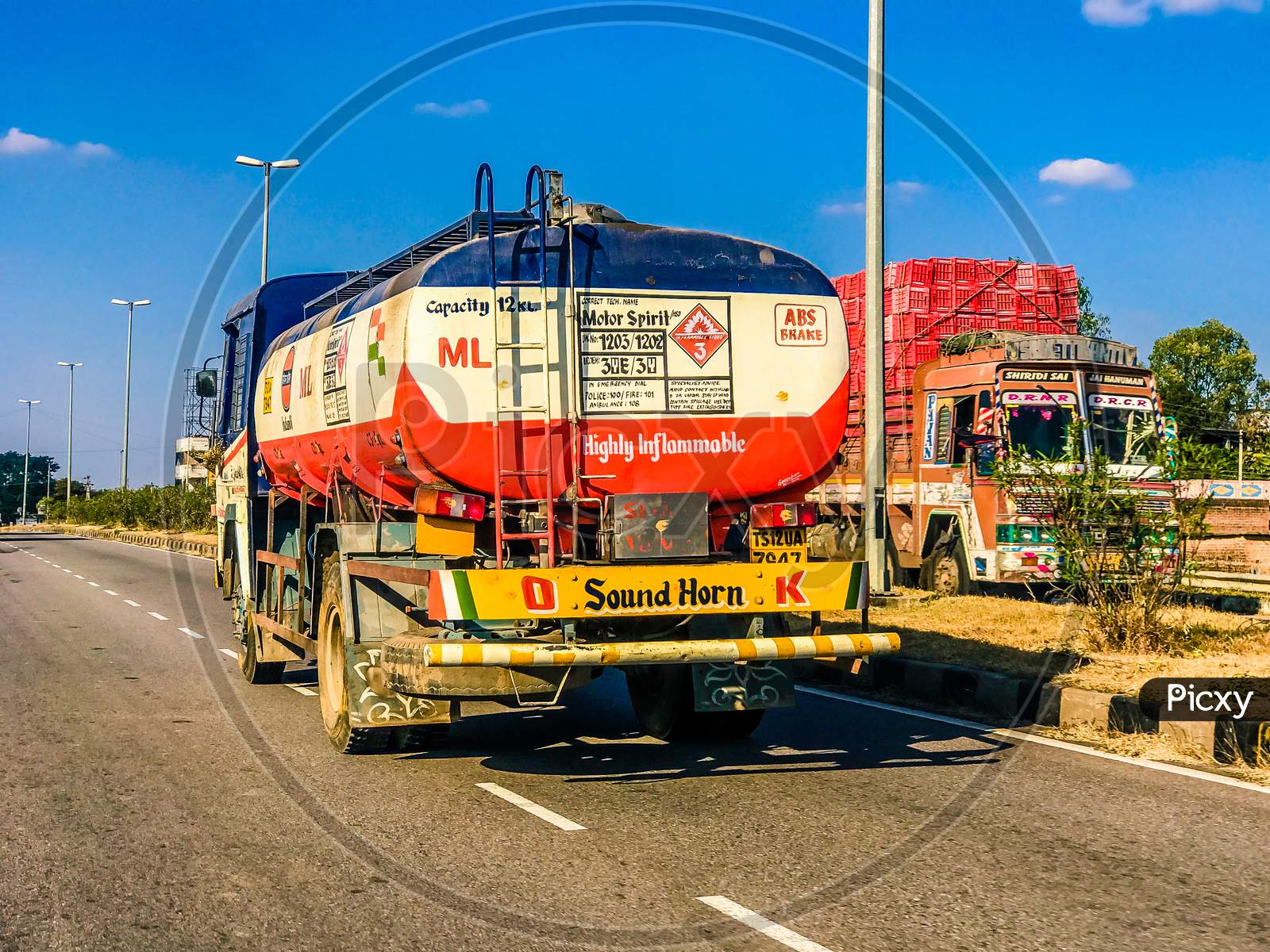 An Indian Oil Petroleum Lorry or Truck moving on National Highway 44, Nagpur Highway