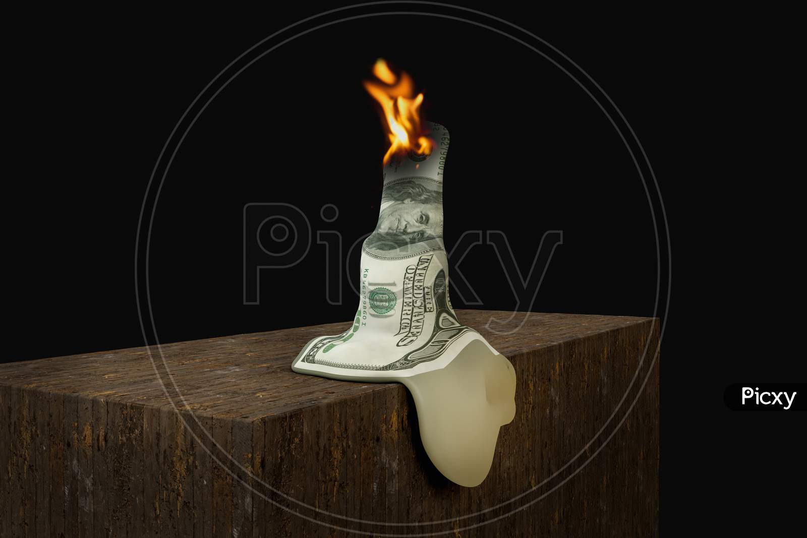 One Hundred Dollar Bill In A Shape Of Candle Burning In Black Background. Your Next Stimulus Payment May Be The Final One Or The Heroes Act Or Don'T Bank On Tons Of Stimulus Cash Concept. 3D Render