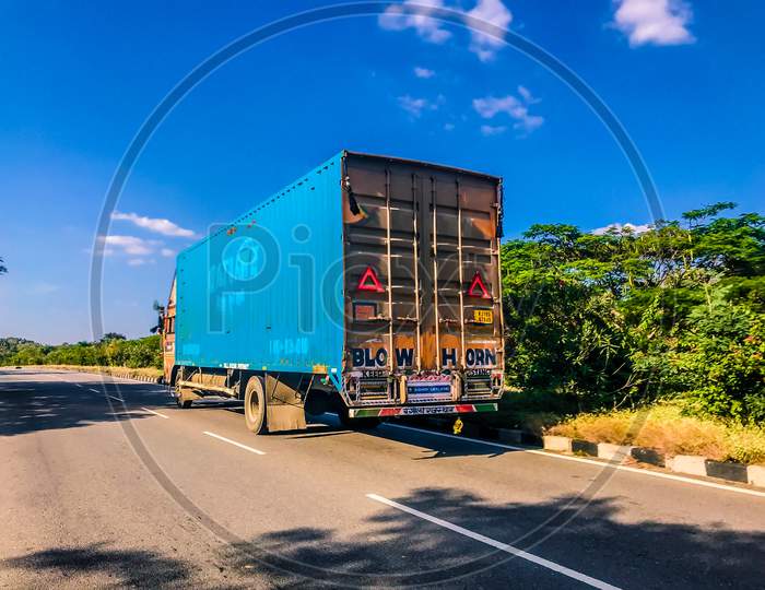 A Cargo Lorry or Cargo Truck moving on National Highway 44, Nagpur Highway