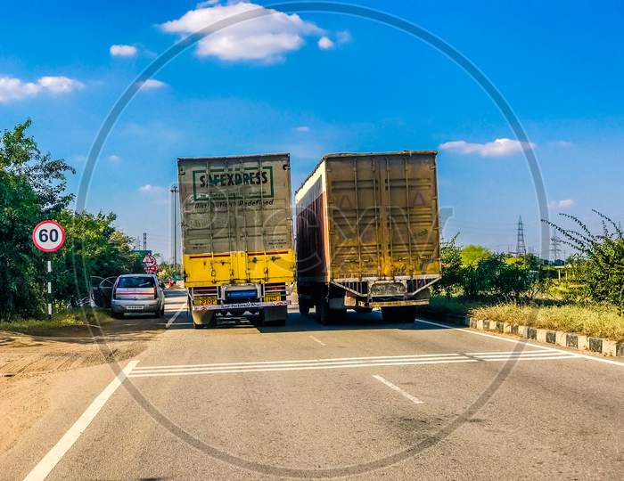 Safexpress Lorry or Cargo Truck moving on National Highway 44, Nagpur Highway