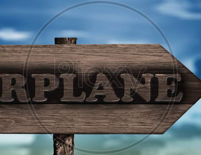 Airplane Sign On Wood Arrow