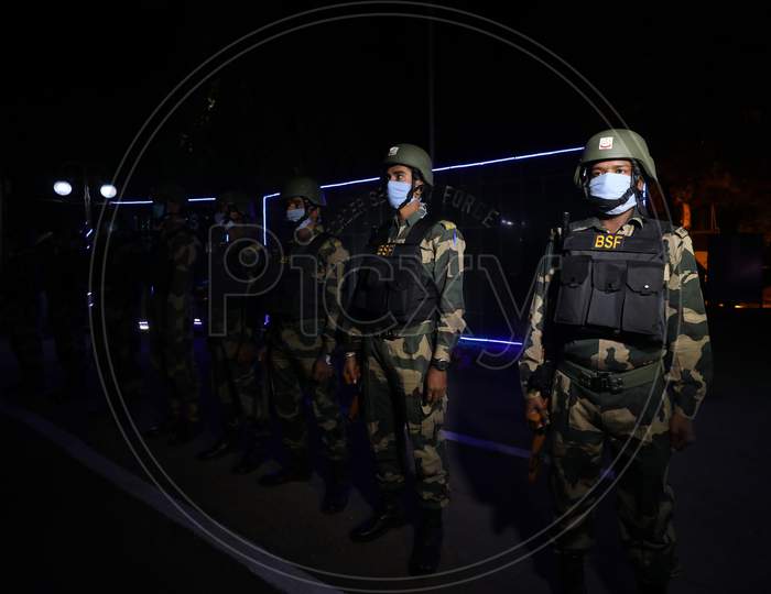 Border security force (BSF) soldiers patrol at International border outskirts in Jammu ,14 November,2020.