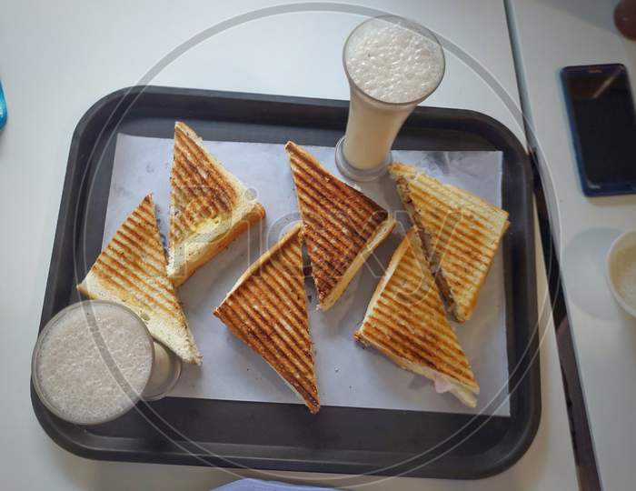 grilled cheese sandwich for breakfast  with milk shake