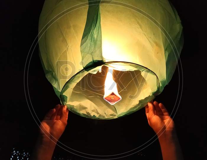 Sky Lantern Being Floated At Sky