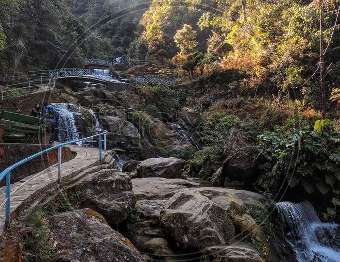 Waterfall amidst rocks