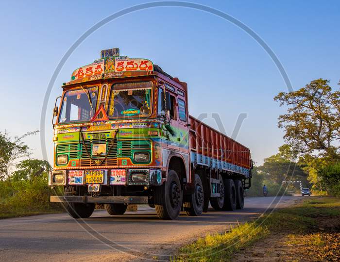 Lorry travelling on Indian State Highway