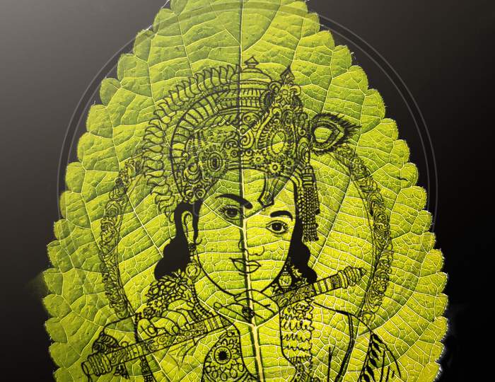 Lord Shree Krishna on leaf krishna janmashtami