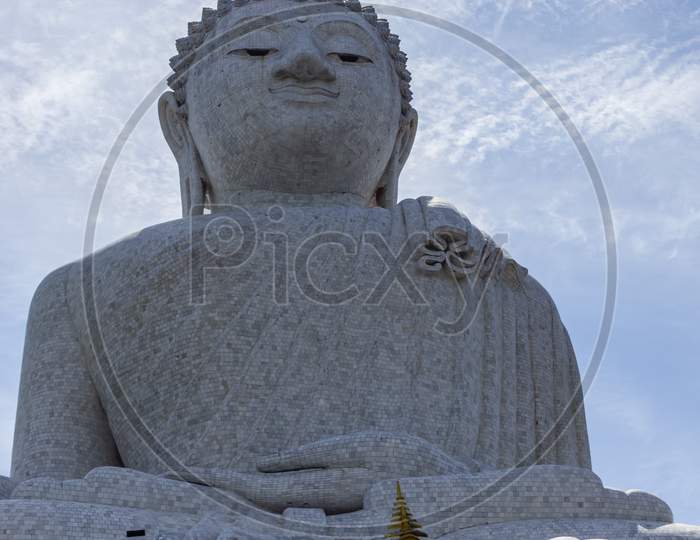 White Mosaic Big Sitting Buddha Temple Statue