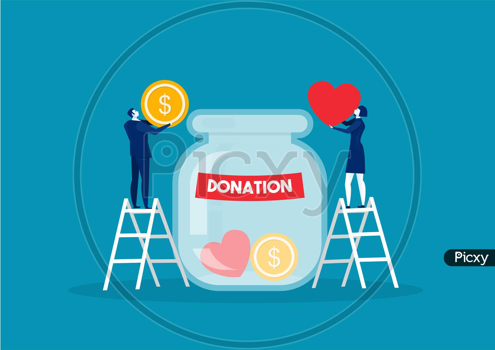 Donation Bottle With Golden Coins And Dollar Banknotes. Charity, Donate Help And Aid Concept. Vector Illustration