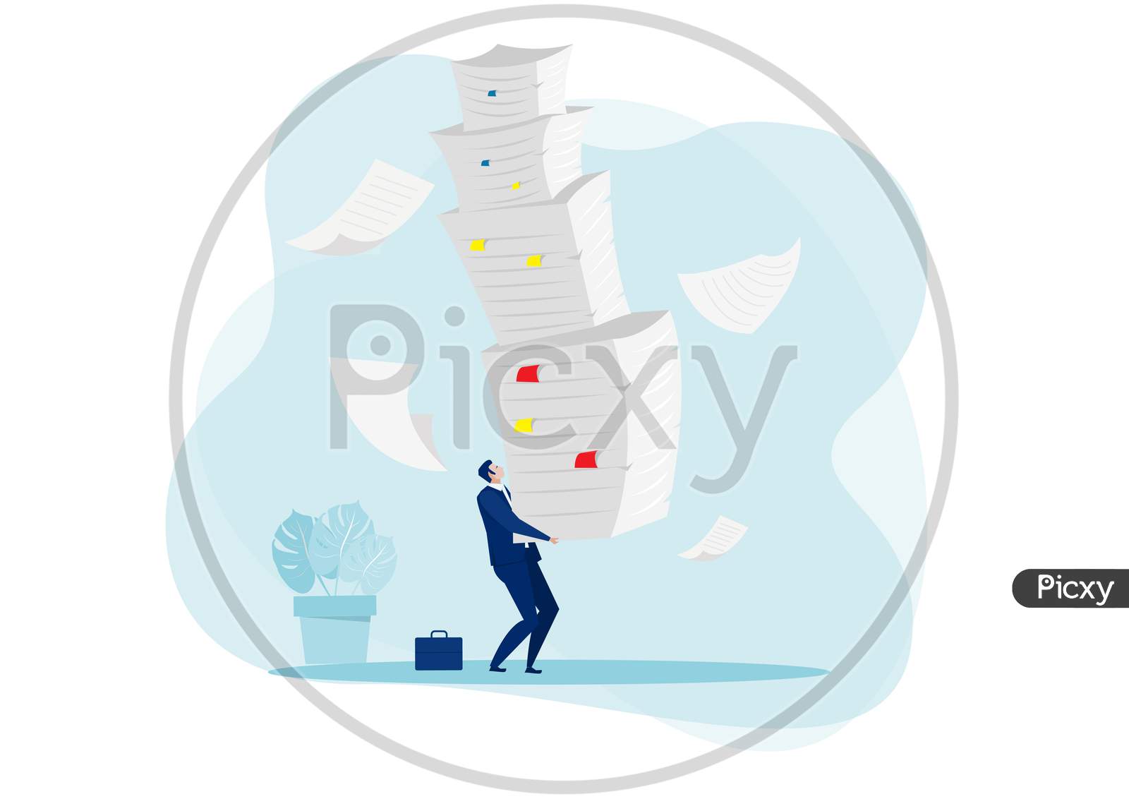 Businessman Hard Work With Pile Of Documents Concept  Vector.