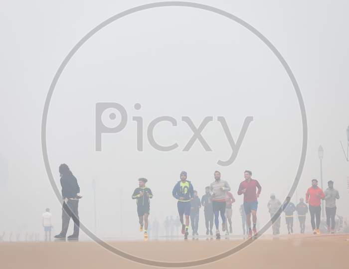 Rajpath under heavy smog conditions near India Gate in New Delhi on November 9, 2020.