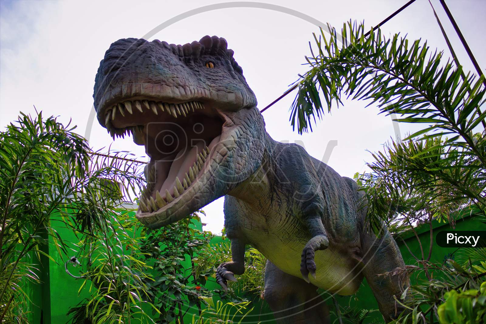 Pondicherry, South India - October 30, 2018: A Model Of A Tyrannosaurus, One Of A Many Model Of Dinosaur Kept In The Jurassic Park Themed Park Located In Tamil Nadu