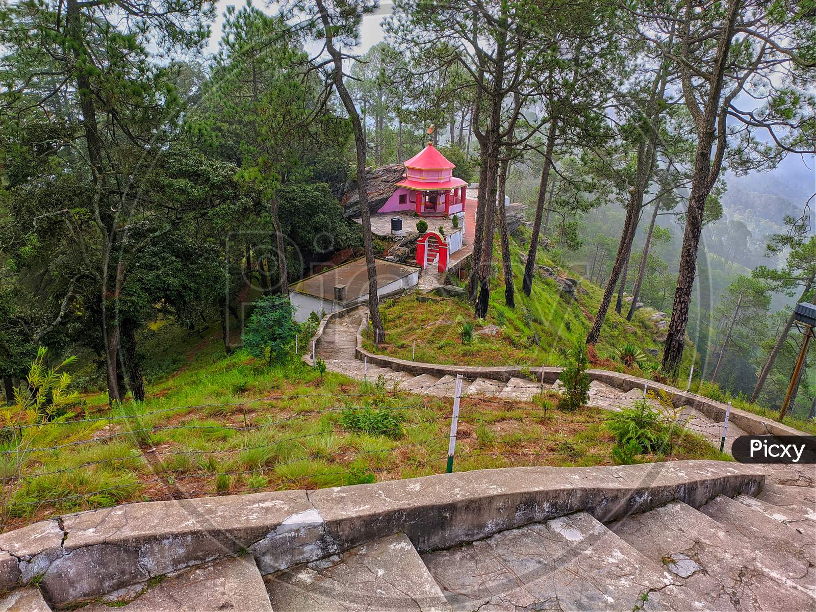 this is a picture of kasar devi temple in almora.temple in forest.