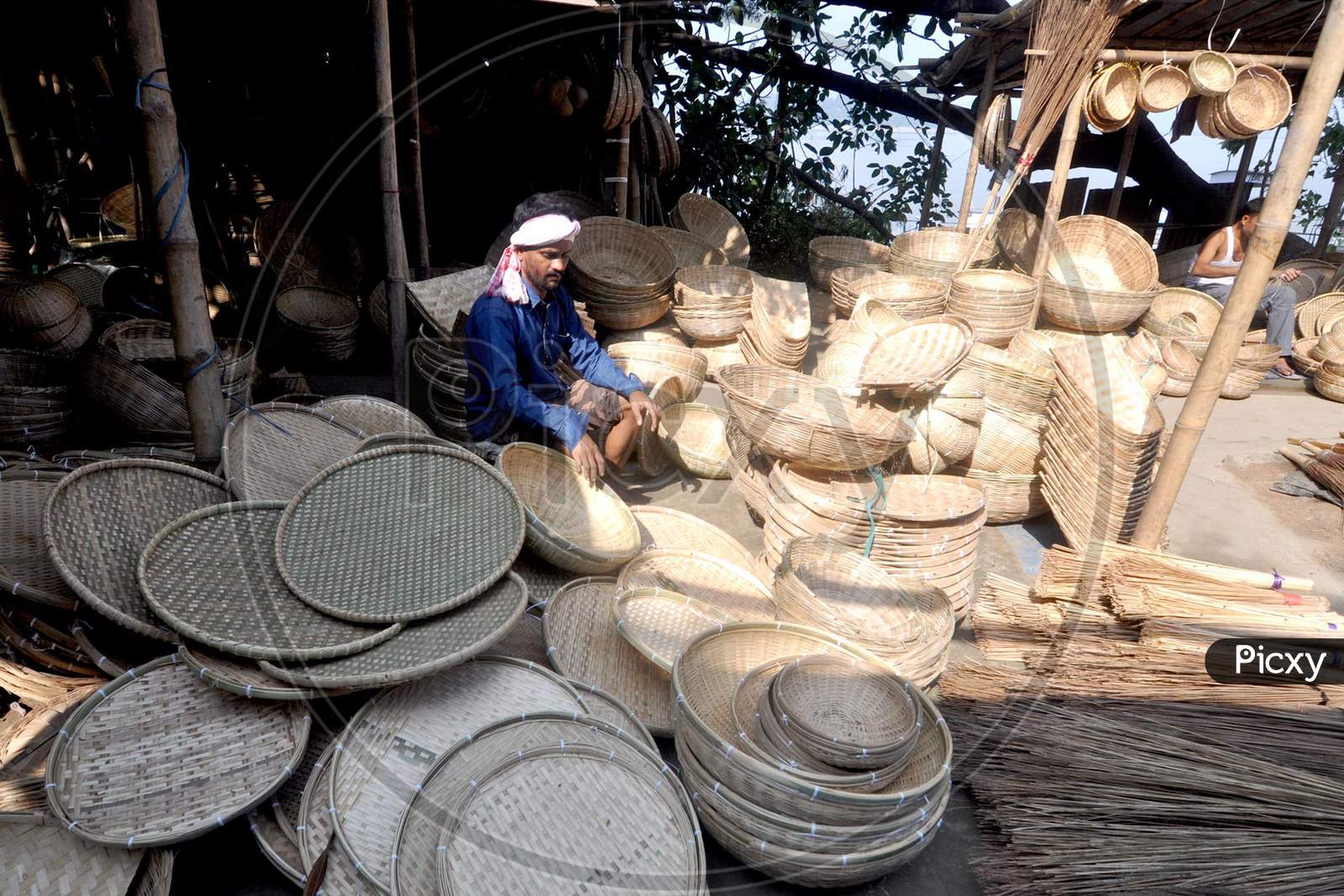 A  vendor sale bamboo baskets ahead of 'Chhath' festival in Guwahati on Nov 18,2020