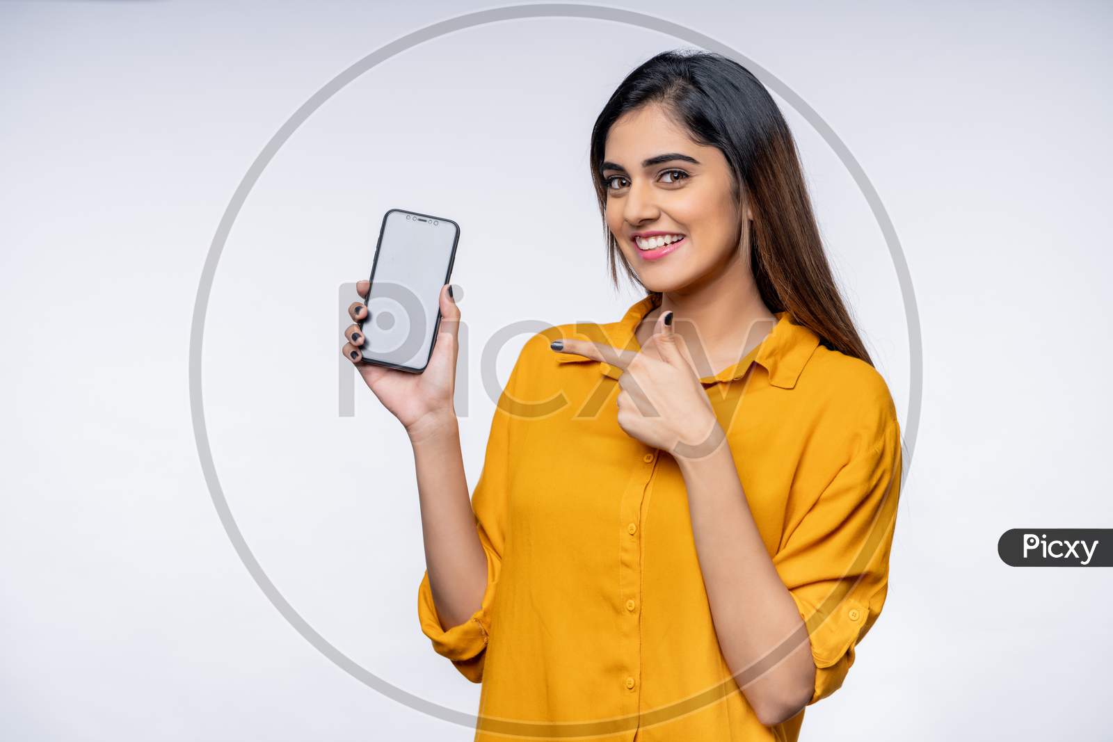 Indian young woman showing Mobile Phone