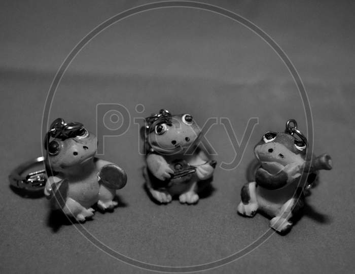 The Three Lucky Frogs In Black And White