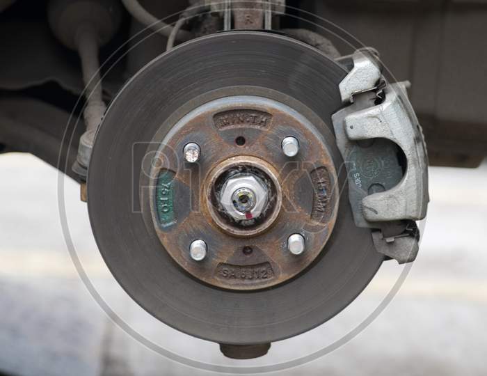 Closeup View Of Disc Brake Of Car