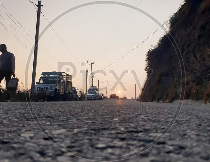 Road photography, sunset, himachal pradesh