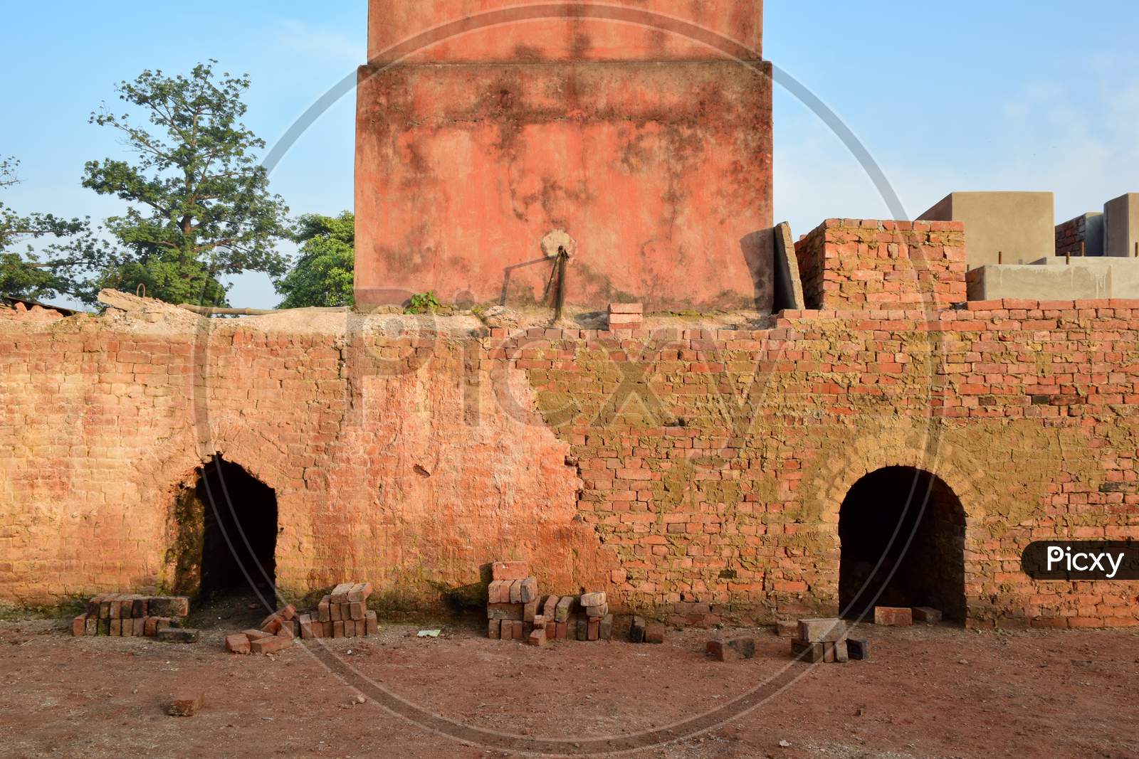 Close-up image of fireplace in an old brick factory in rural Bengal