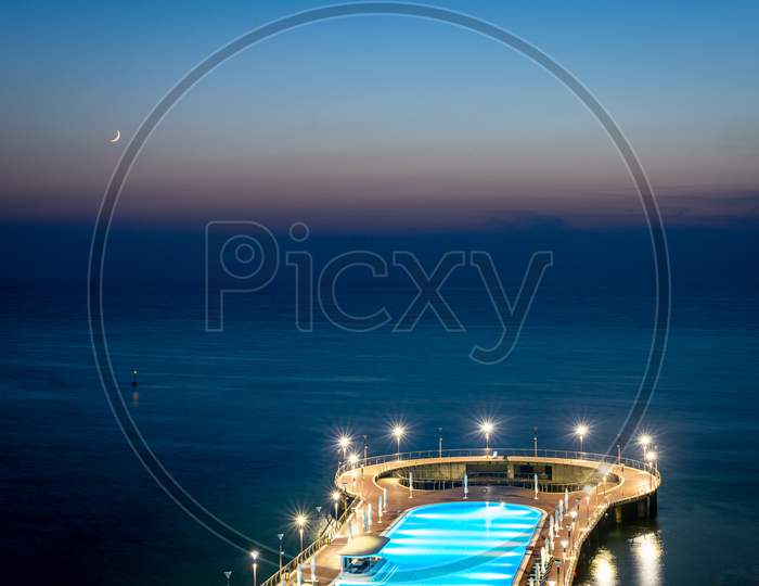 18Th October, 2020. Shekvetili. Georgia. Paragrapgh Five Star Hotel Pool View With Calming  Sea Side Horizon In The Background In Blue Hour.