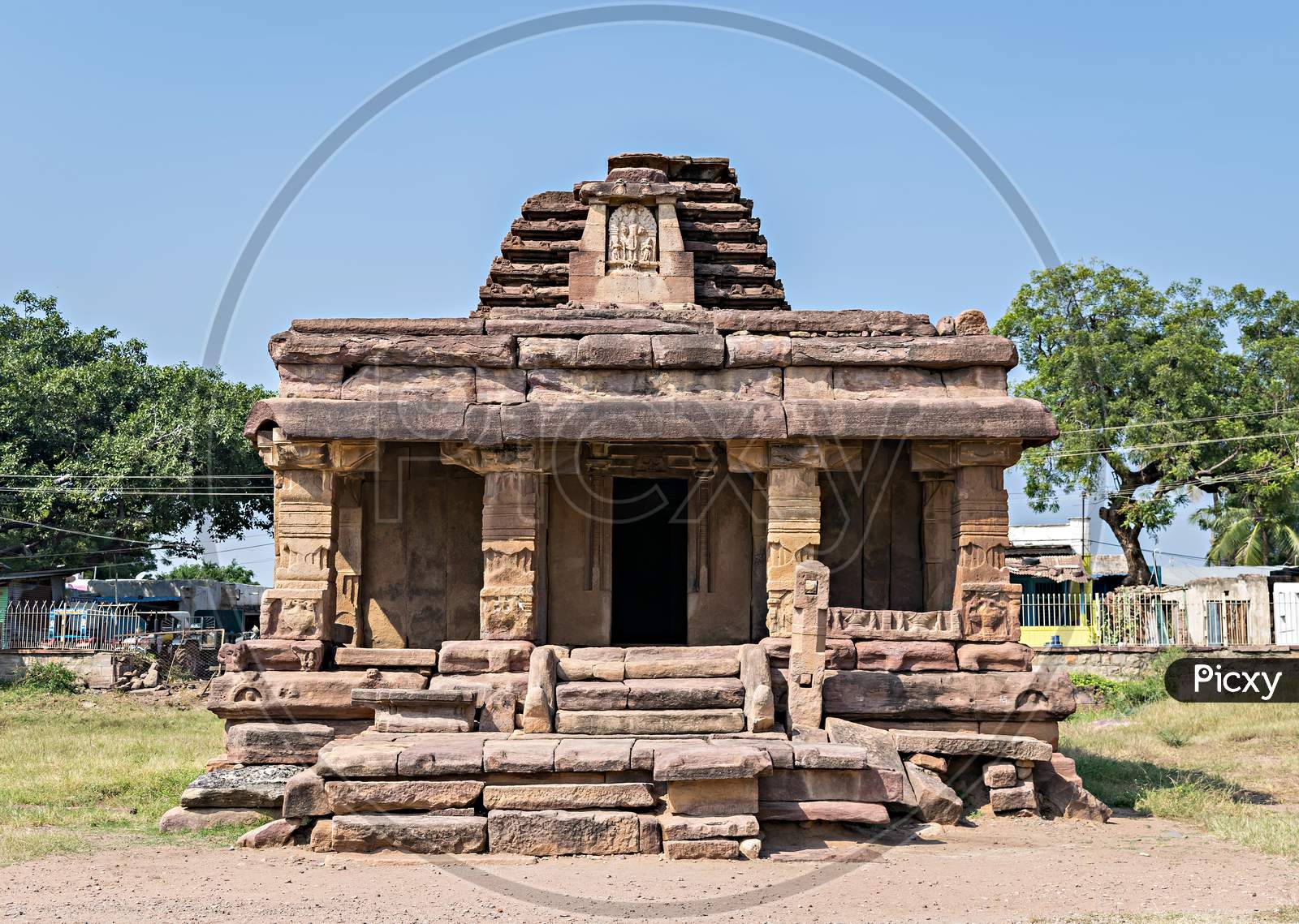 Ancient 8th century carved stone temple of Aihole, Karnataka,