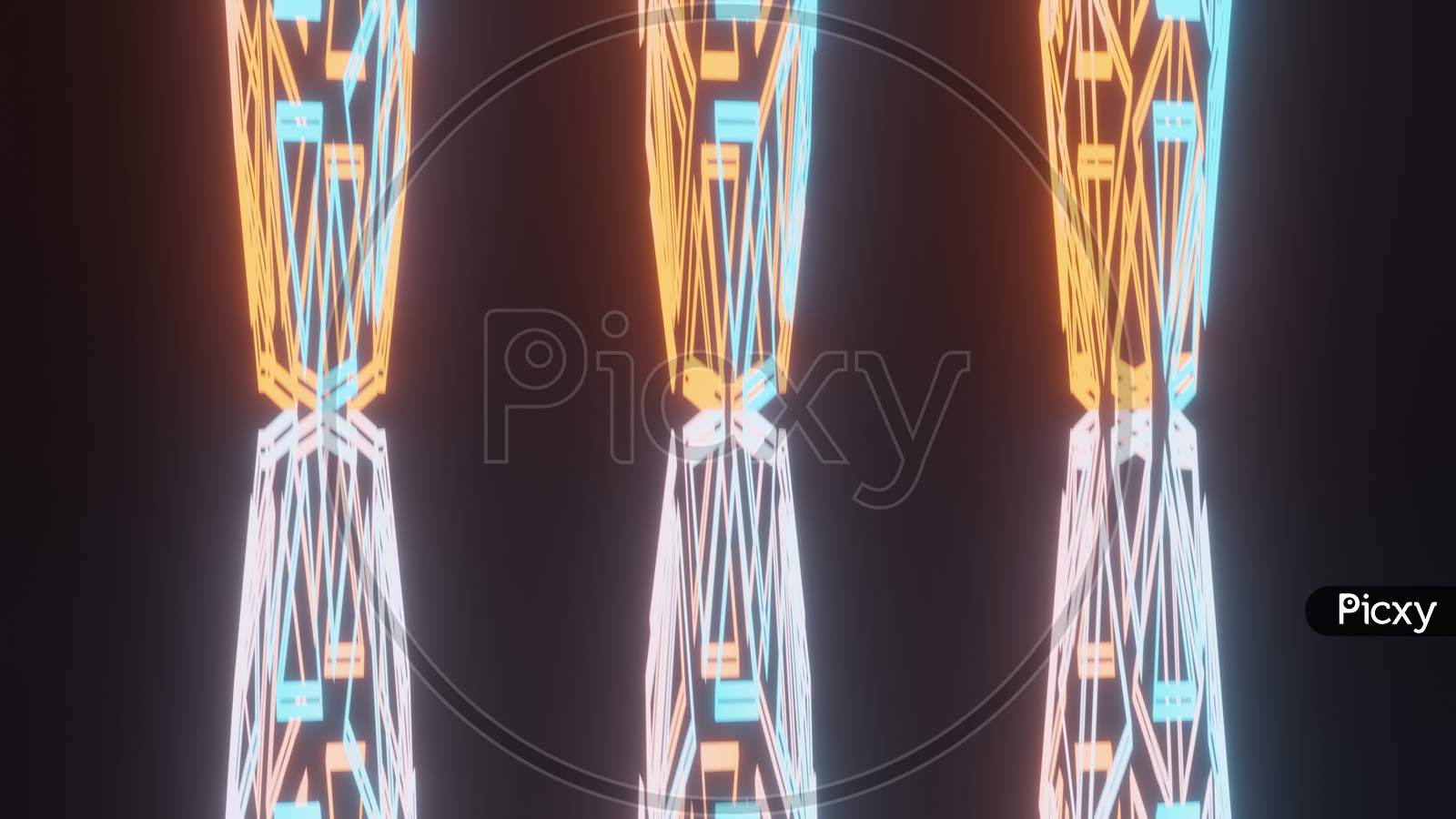 3D Illustration Graphic Of Three Colorful Abstract Sci-Fi Objects Moving In A Straight Line.