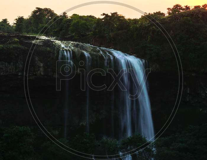 Waterfall in the setting evening