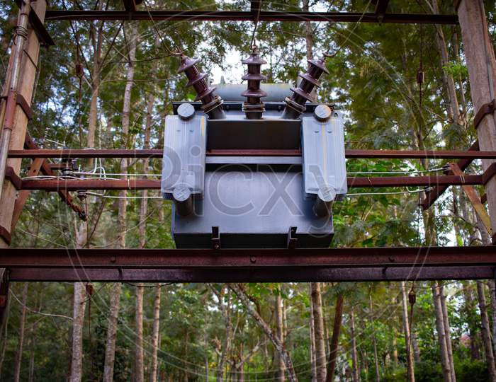 View Of Electrical Transformer In A Hill Station, India