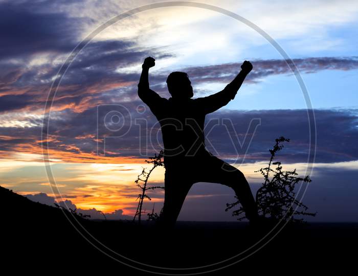 Boy Success Feeling With Happiness Silhouette