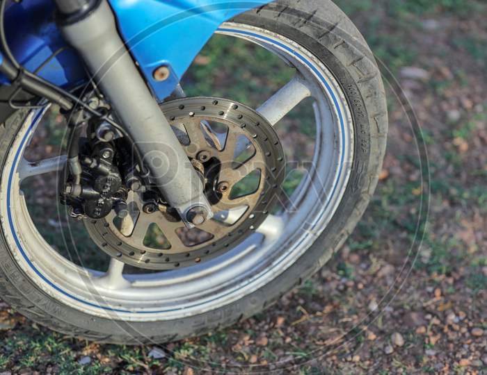 Disk Break Closeup Of Bike Wheel