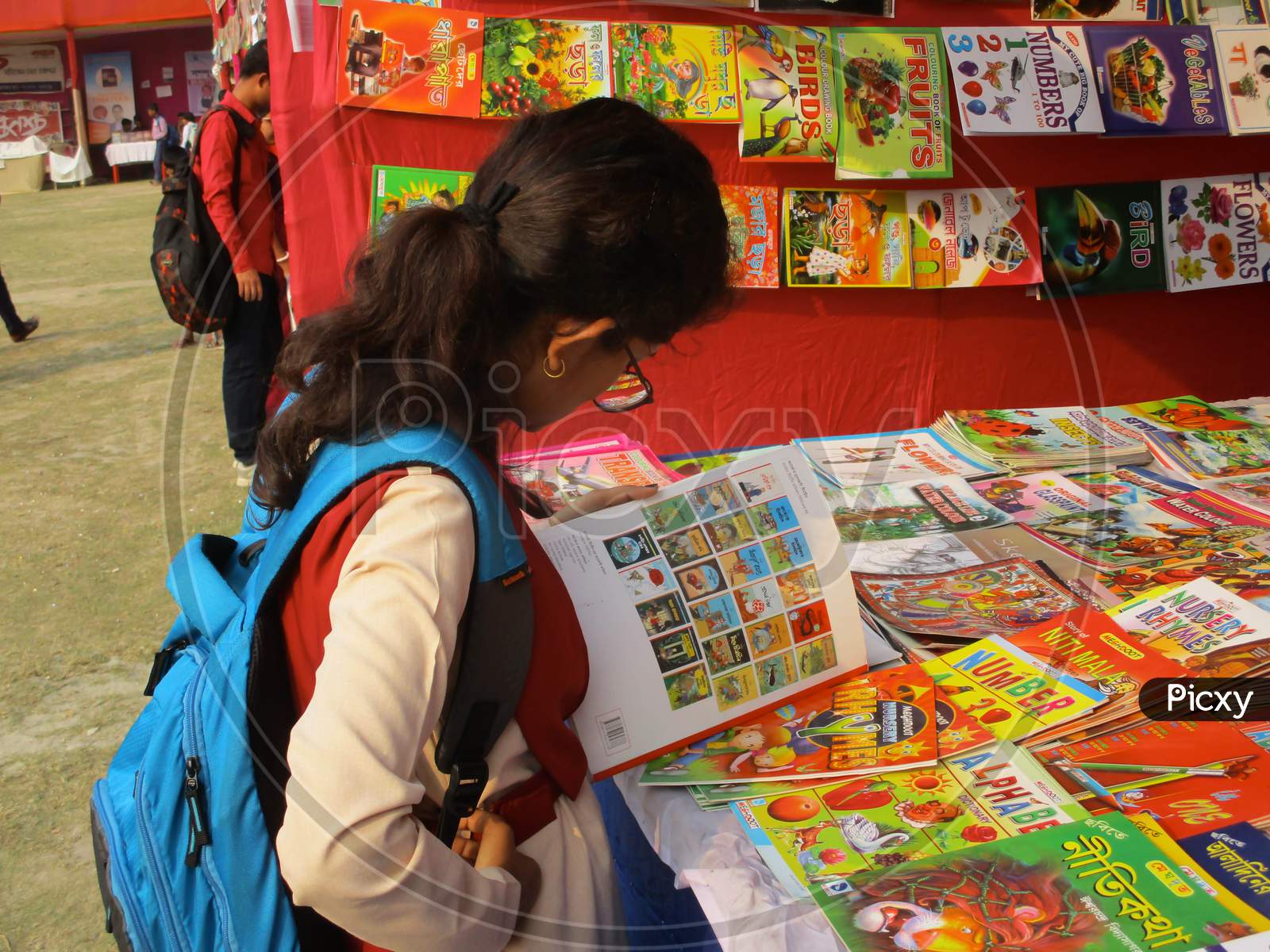 West Bengal , India March 02, 2020 : Indian Book Fair, There Are Many Bengali Books In The Fair Shop And The Store Keeper Placed Those Books With An Interesting View .