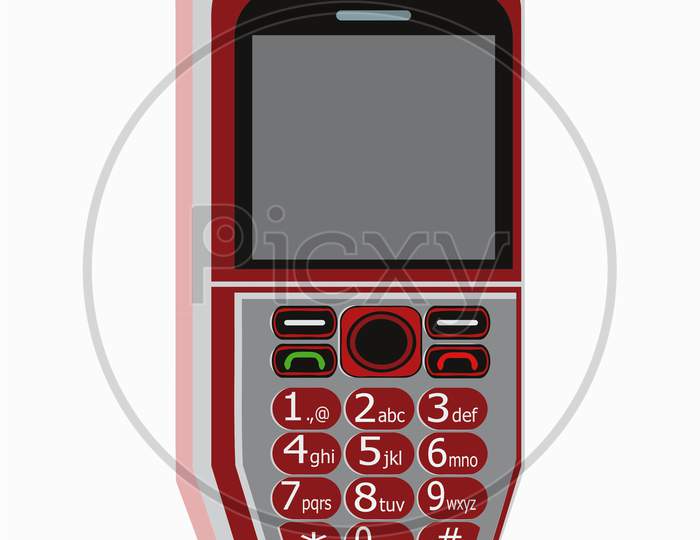 Red Color 2G Phone Vector Design, Having In Numeric Keypad And Display.