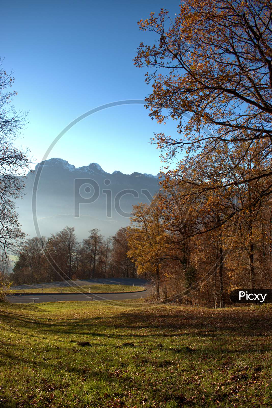 Colorful autumn scenery in Triesenberg in Liechtenstein 18.11.2020
