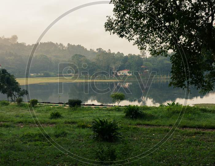 Scenic View Of Park And Yercaud Lake Which Is One Of The Largest Lakes In Tamil Nadu, India