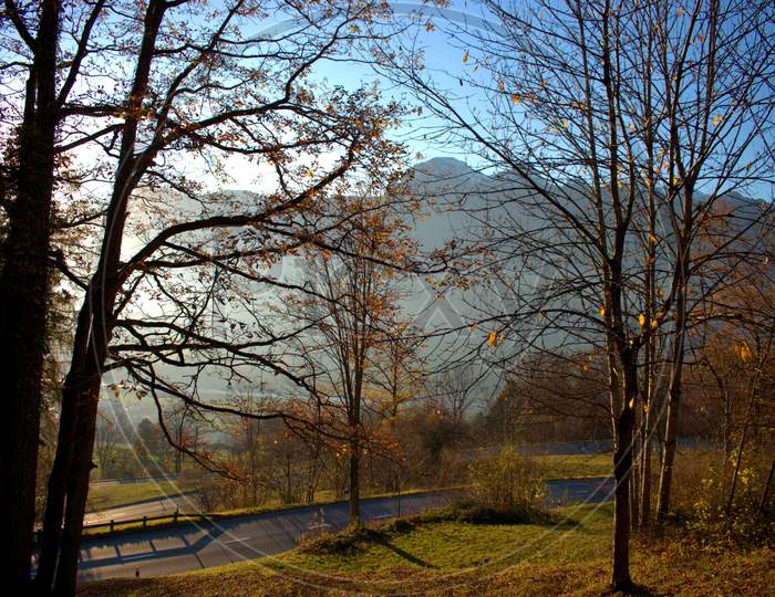 Colorful autumn scenery in Triesenberg in Liechtenstein 18.11.2020