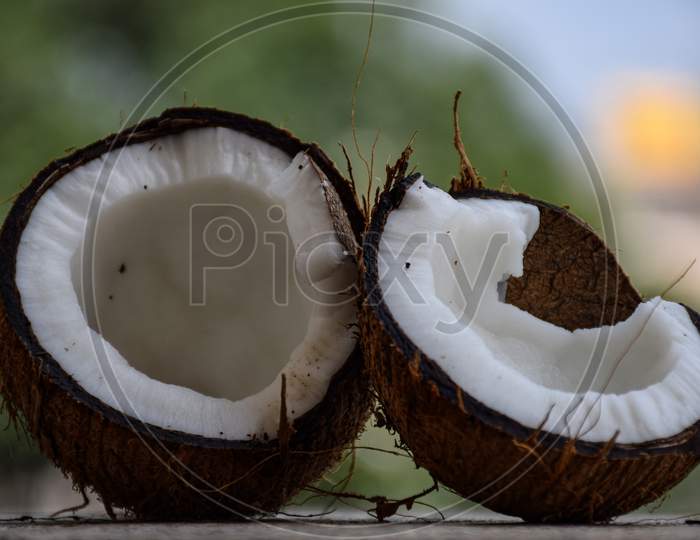 Picture Of Raw Peeled Broken Coconut