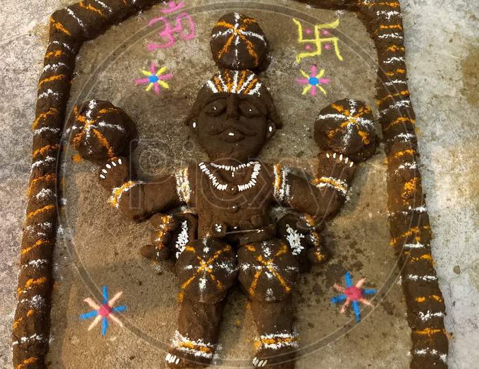 Goverdhan statue made by dung on Goverdhan Festival.