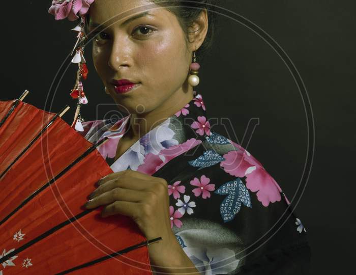 Young Japanese woman wearing Kimono