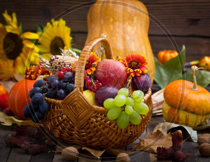 Autumn Harvest - Fresh Fruits In The Basket