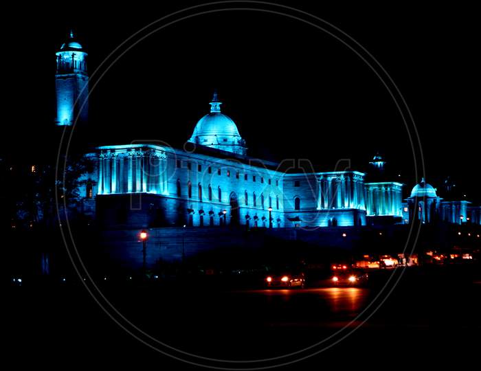 On The Occassion Of World Children"S Day ,North Block And South Block Along With Rashtrapati Bhawan Light Up In Blue To Bring The Spotlight On Climate Change And Impact Of Covid-19 On Children.