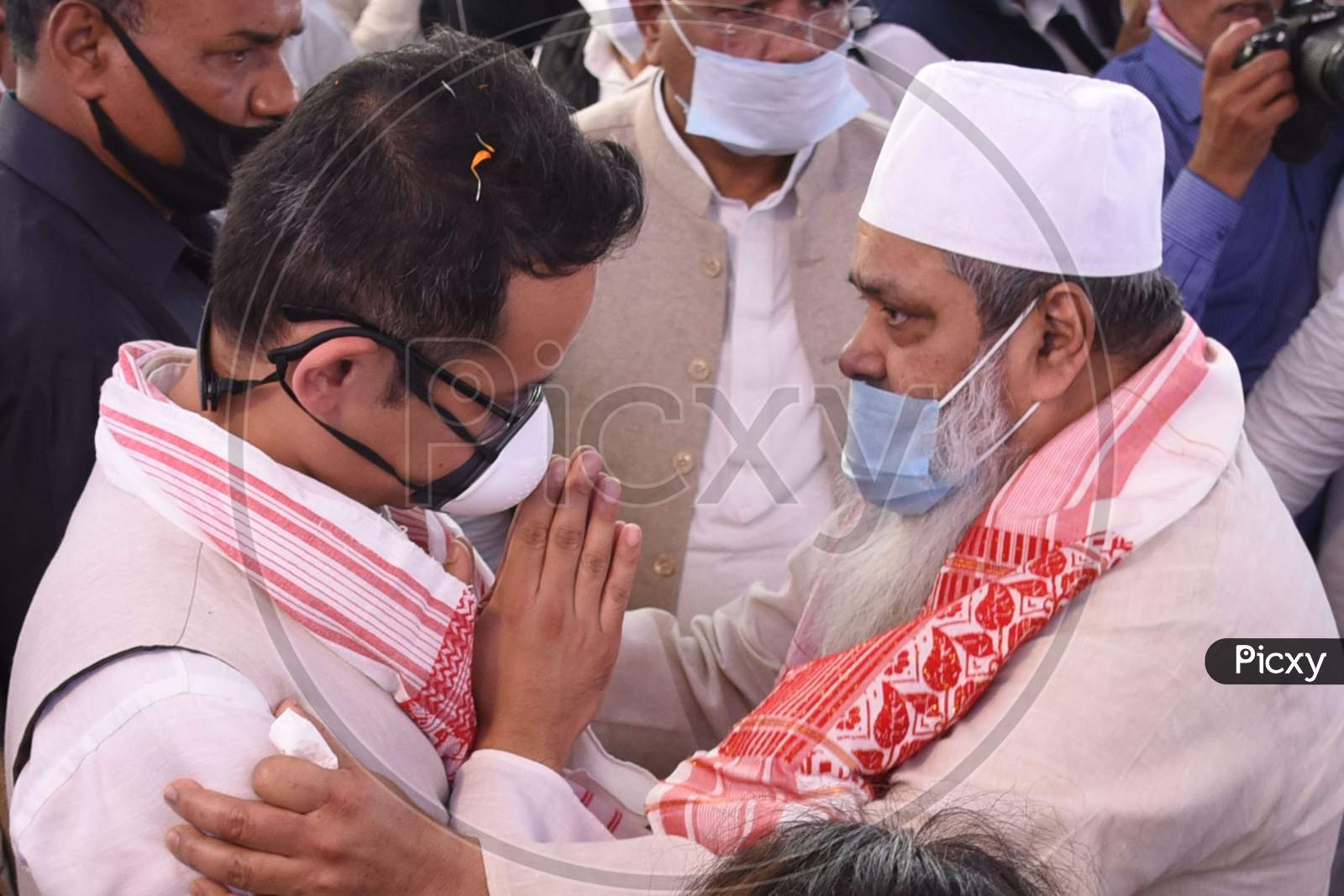 All India United Democratic Front (AIUDF) chief Badruddin Ajmal attend the  tribute ceremony of former Chief Minister of Assam and Congress leader  at official resident in Guwahati on Tuesday, November 24, 2020.