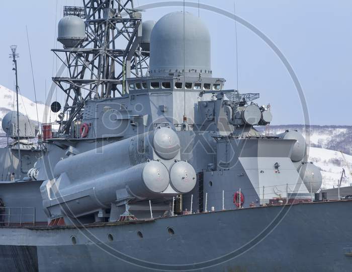 Russian Military Ship On Pacific Ocean