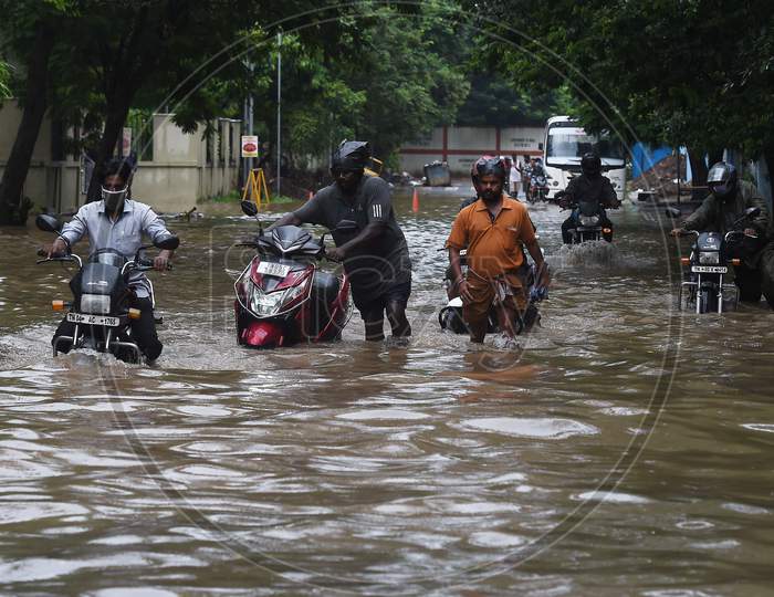 Waterlogged Road During Heavy Rain Triggered By Cyclone Nivar, In Chennai, Tuesday, Nov. 24, 2020