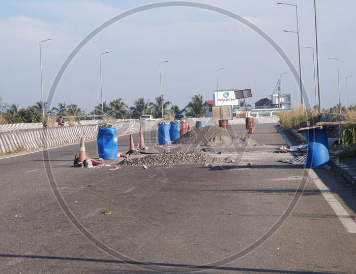 Mannuthy, Thrissur, Kerlala, India - 11/20/2020: Road Repair Works Held On National Highway 544